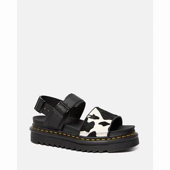 Dr Martens Voss Animal Print Kožené Strap - Cierne/ Biele Sandale Damske, D396SK